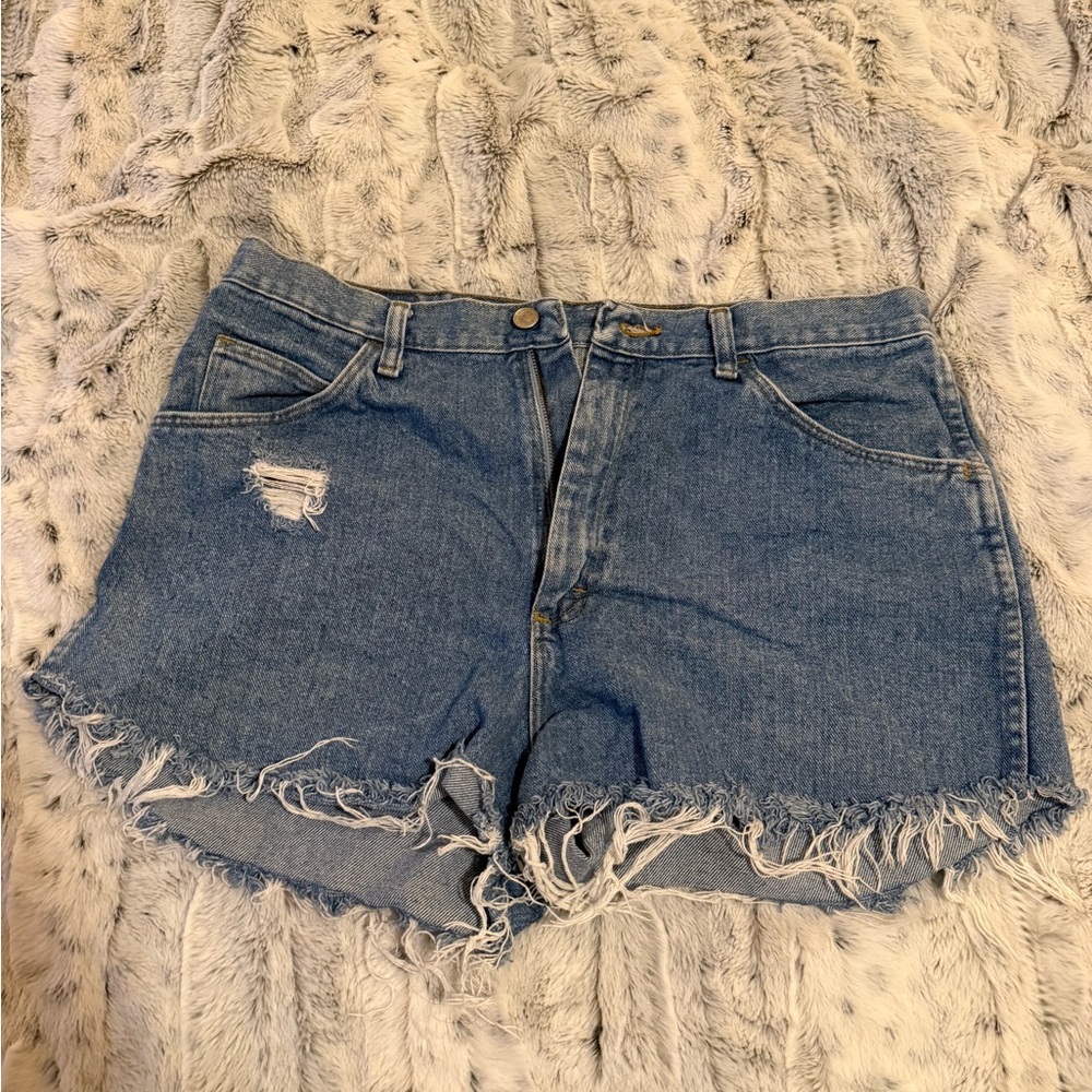 Wrangler Light Blue Frayed Jean Shorts
